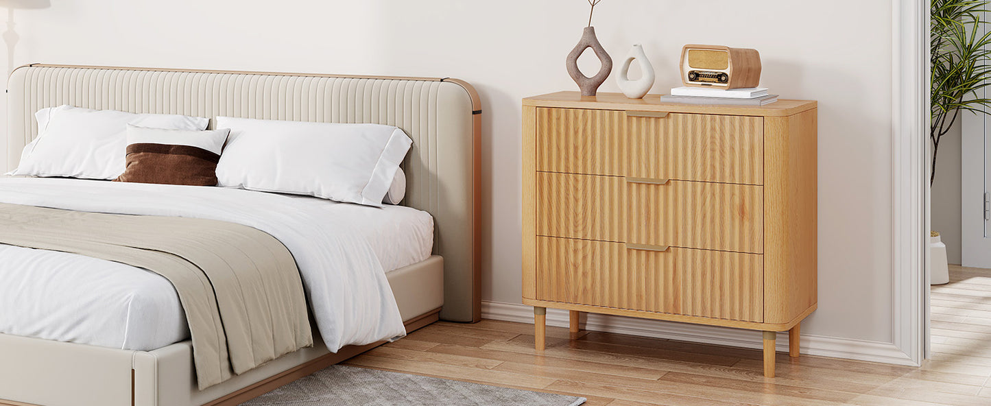 Nikpew 32" 3-Drawer Waveform Fluted Chest Dresser for Bedroom and Living Room