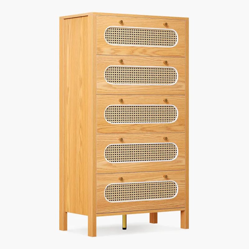 Nikpew 47" Tall Rattan 5-Drawer Storage Cabinet for Living Room
