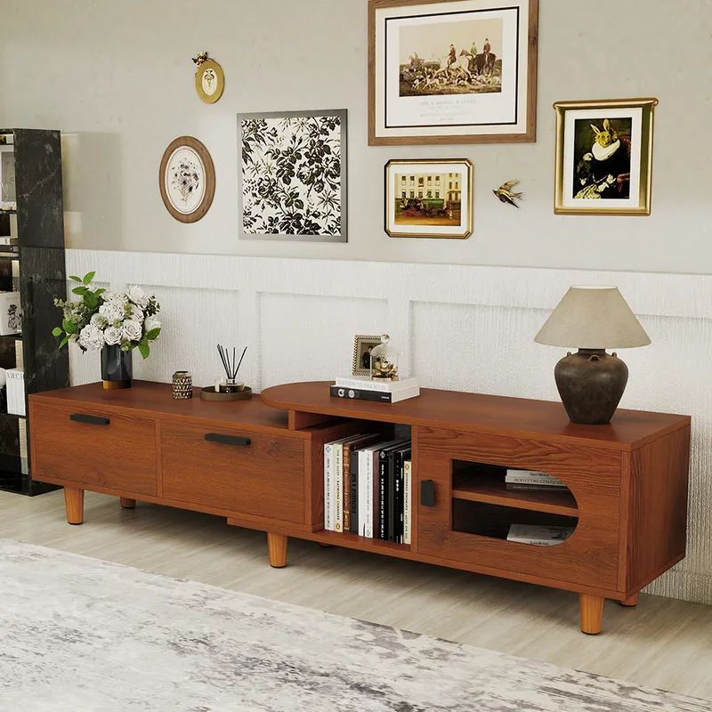 Nikpew Mid-Century Modern 54"-65" Extendable TV Stand with 2 Drawers and Cabinet