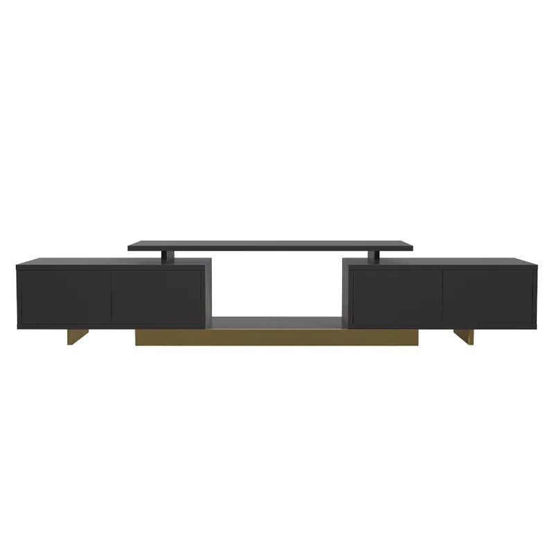 Nikpew Modern Black 63"-89" Telescopic TV Stand with 2 Cabinets and Open Shelf