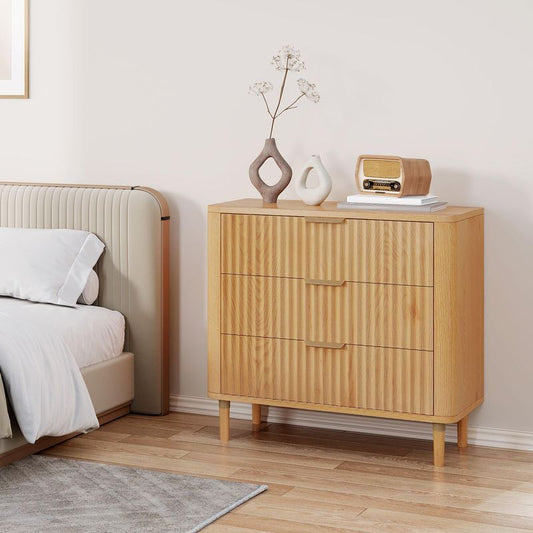 Nikpew 32" 3-Drawer Waveform Fluted Chest Dresser for Bedroom and Living Room