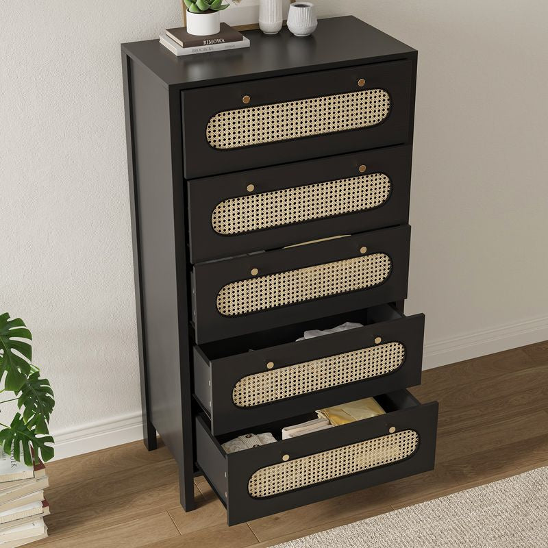 Nikpew Modern 5-Drawer Rattan Dresser for Living Room and Bedroom