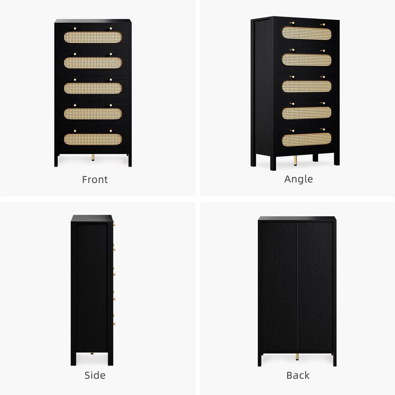 Nikpew Modern 5-Drawer Rattan Dresser for Living Room and Bedroom