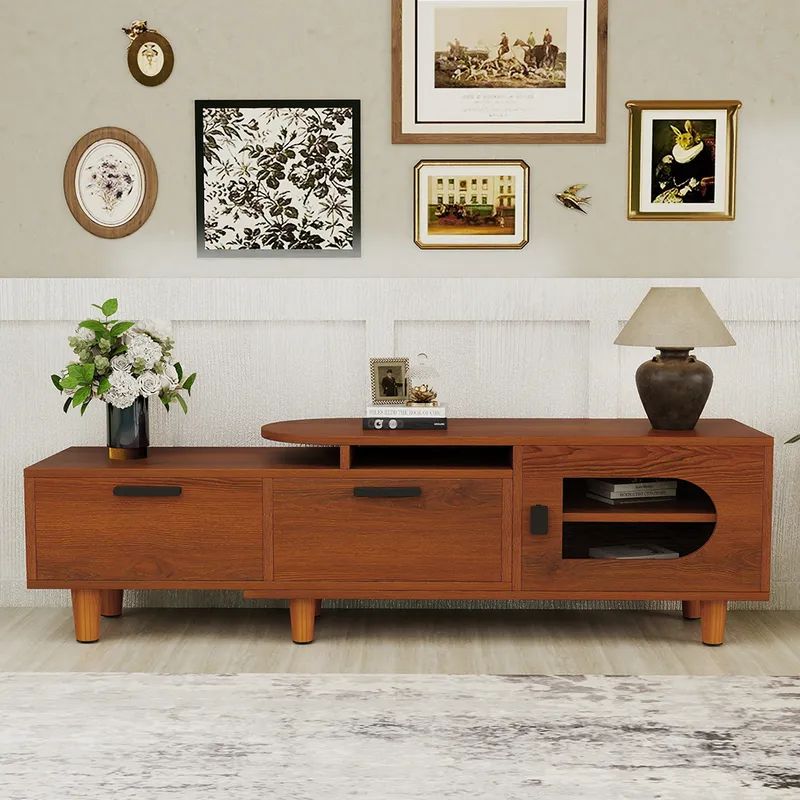 Nikpew Mid-Century Modern 54"-65" Extendable TV Stand with 2 Drawers and Cabinet