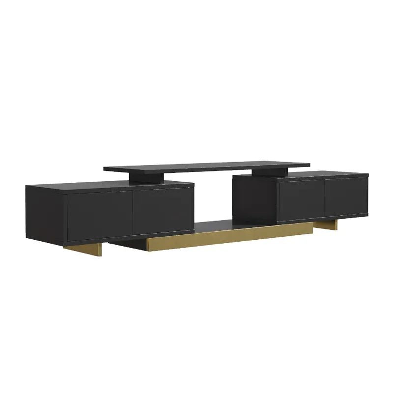Nikpew Modern Black 63"-89" Telescopic TV Stand with 2 Cabinets and Open Shelf