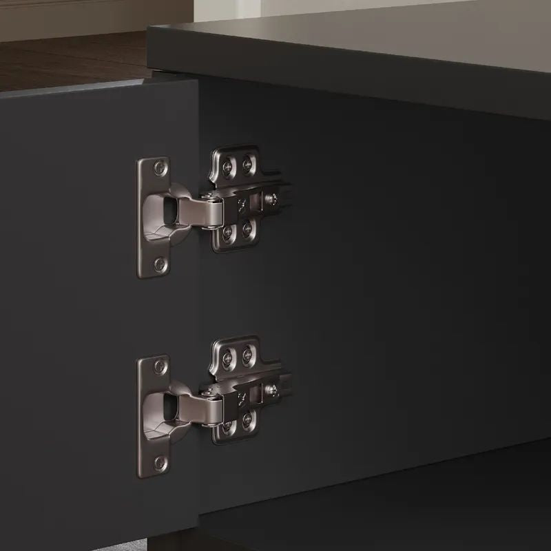 Nikpew Modern Black 63"-89" Telescopic TV Stand with 2 Cabinets and Open Shelf