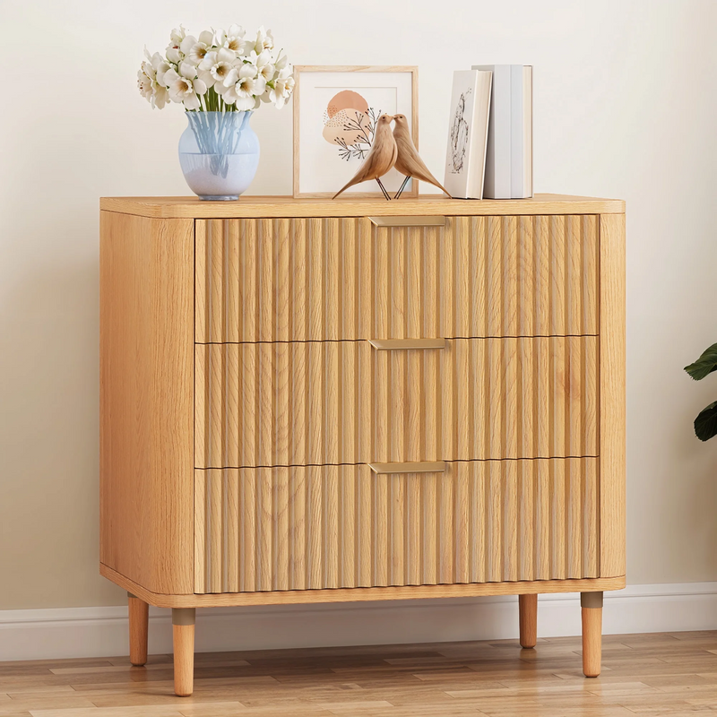 Nikpew 32" 3-Drawer Waveform Fluted Chest Dresser for Bedroom and Living Room