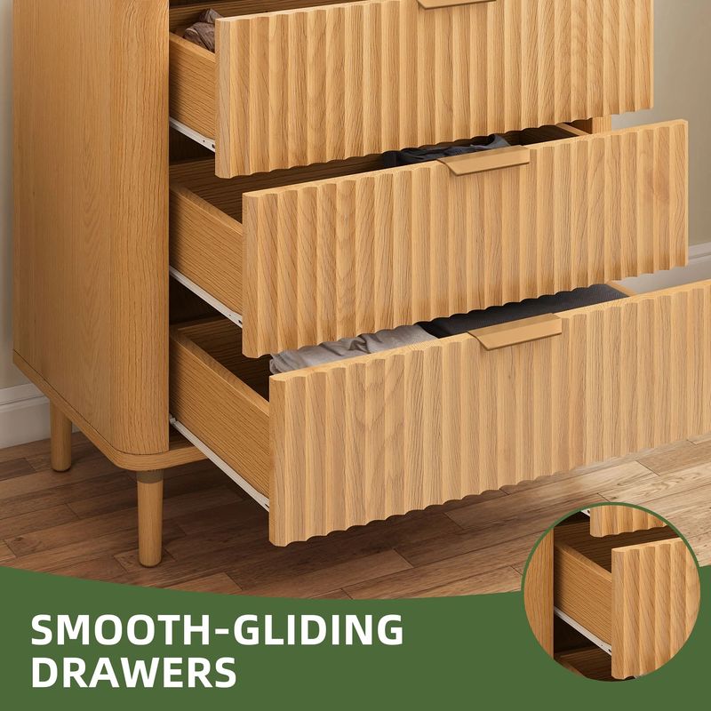 Nikpew 32" 3-Drawer Waveform Fluted Chest Dresser for Bedroom and Living Room