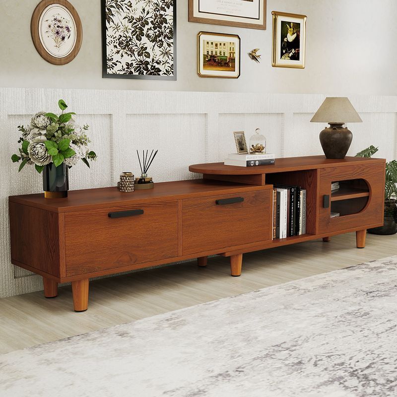 Nikpew Mid-Century Modern 54"-65" Extendable TV Stand with 2 Drawers and Cabinet