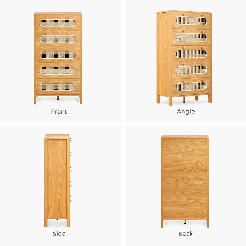 Nikpew 47" Tall Rattan 5-Drawer Storage Cabinet for Living Room