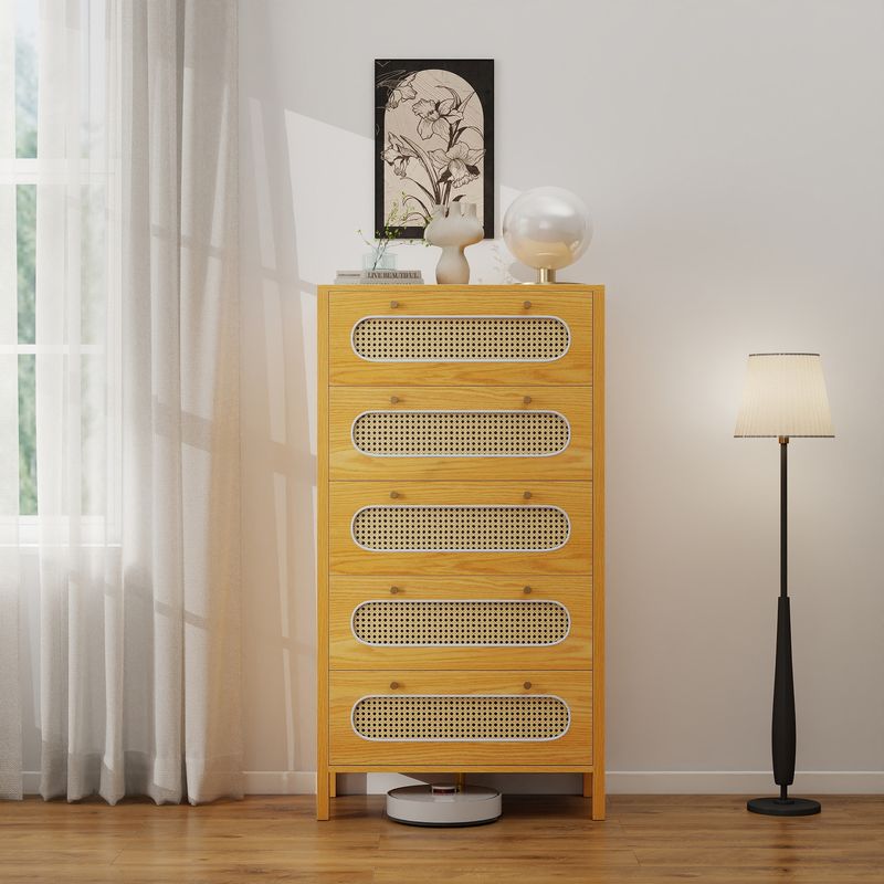 Nikpew 47" Tall Rattan 5-Drawer Storage Cabinet for Living Room