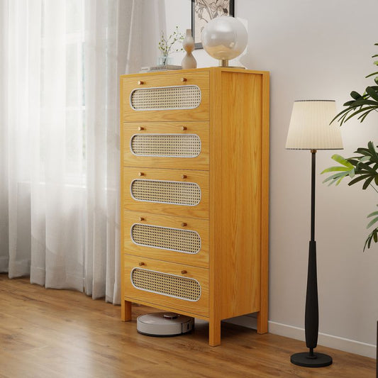 Nikpew 47" Tall Rattan 5-Drawer Storage Cabinet for Living Room