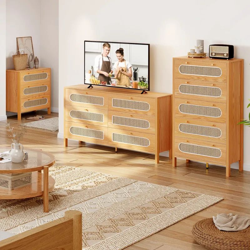 Nikpew 47" Tall Rattan 5-Drawer Storage Cabinet for Living Room