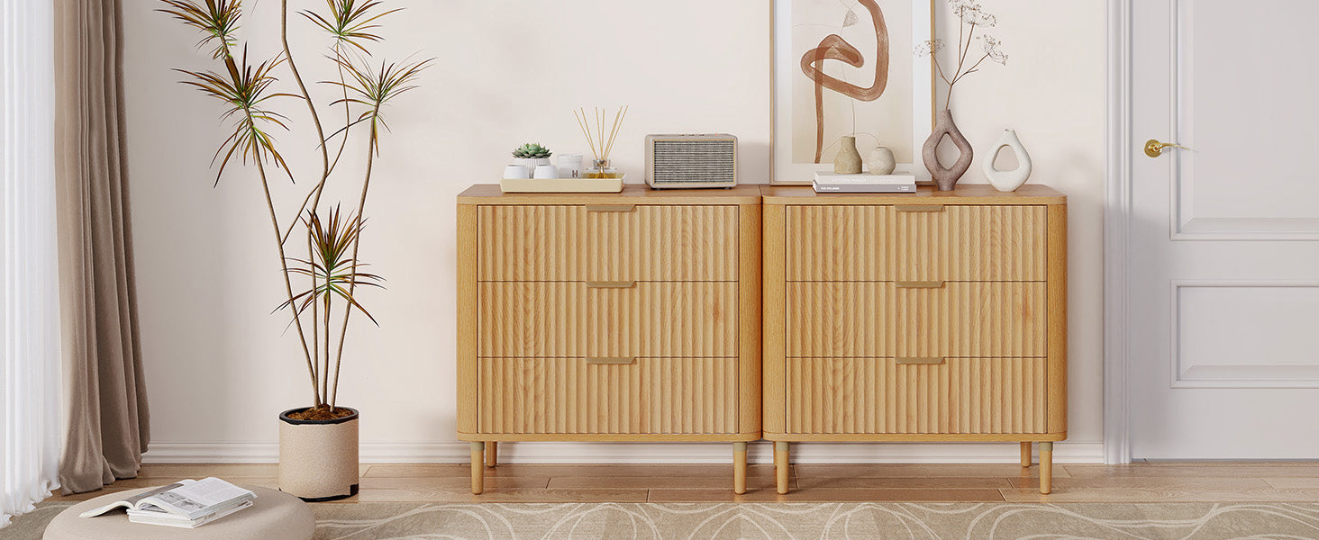 Nikpew 32" 3-Drawer Waveform Fluted Chest Dresser for Bedroom and Living Room