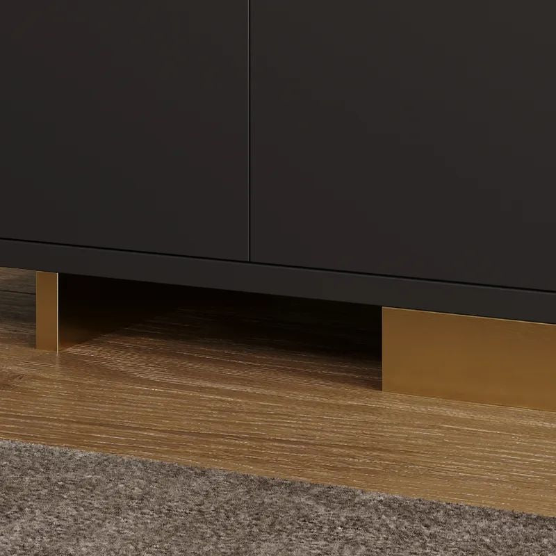 Nikpew Modern Black 63"-89" Telescopic TV Stand with 2 Cabinets and Open Shelf