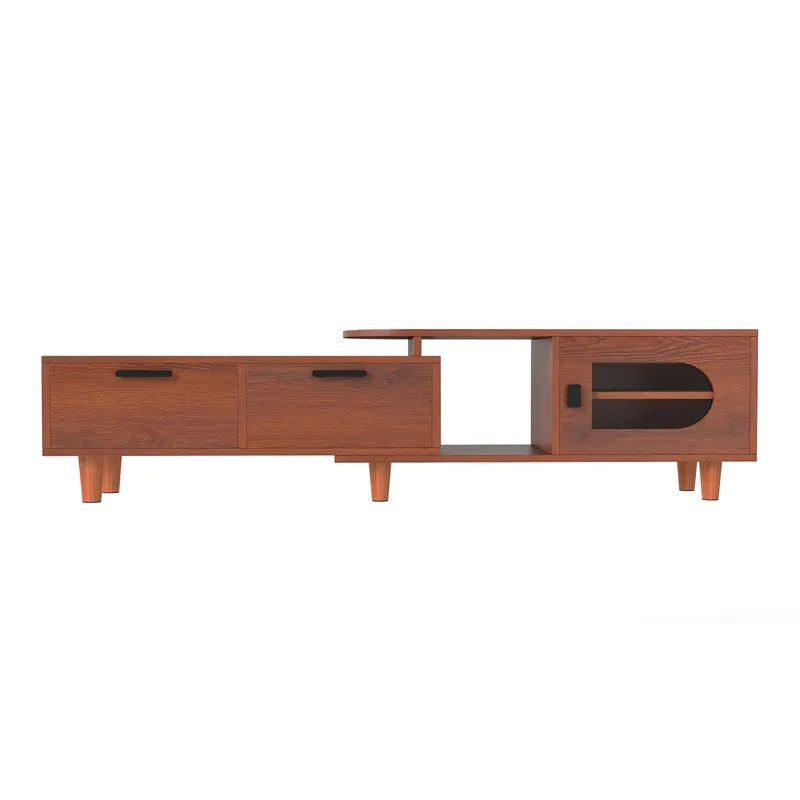 Nikpew Mid-Century Modern 54"-65" Extendable TV Stand with 2 Drawers and Cabinet