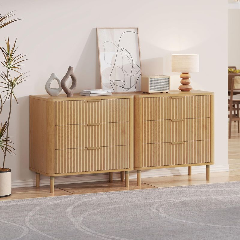 Nikpew 32" 3-Drawer Waveform Fluted Chest Dresser for Bedroom and Living Room